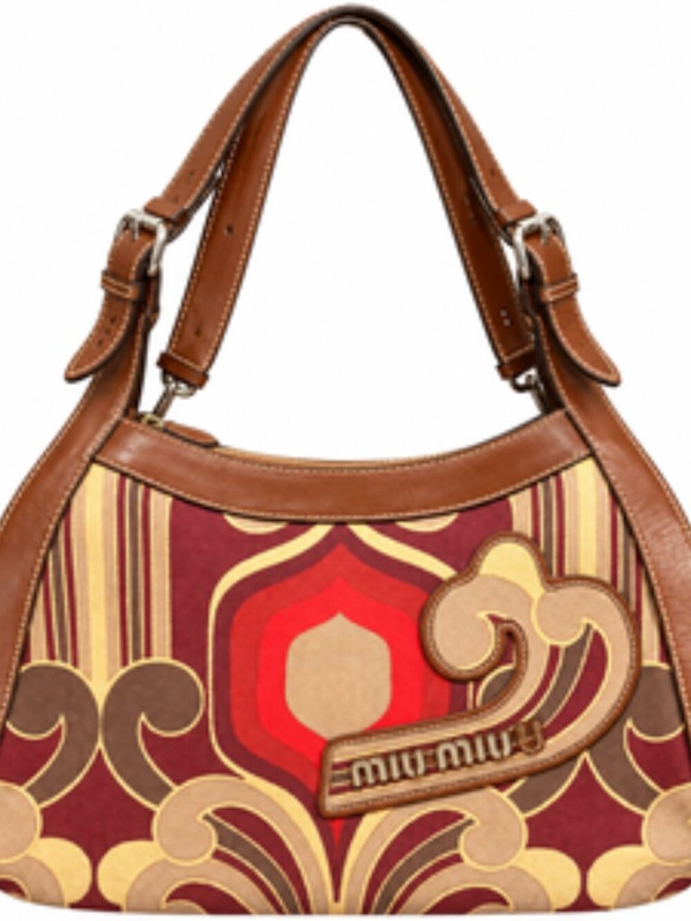 Miu Miu Vintage Y2K Jacquard Canvas Leather Shoulder Bag